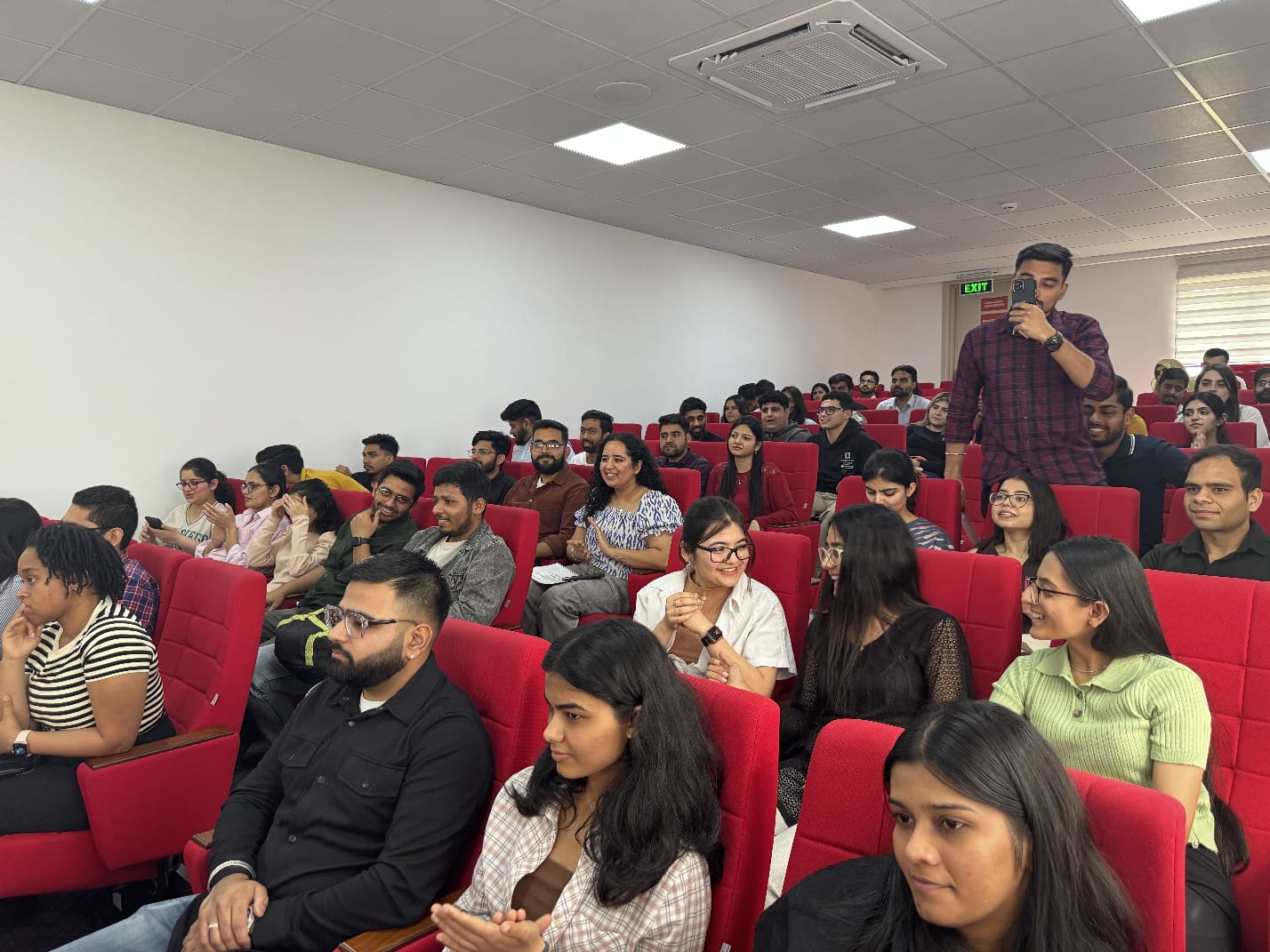 Students studying together on campus